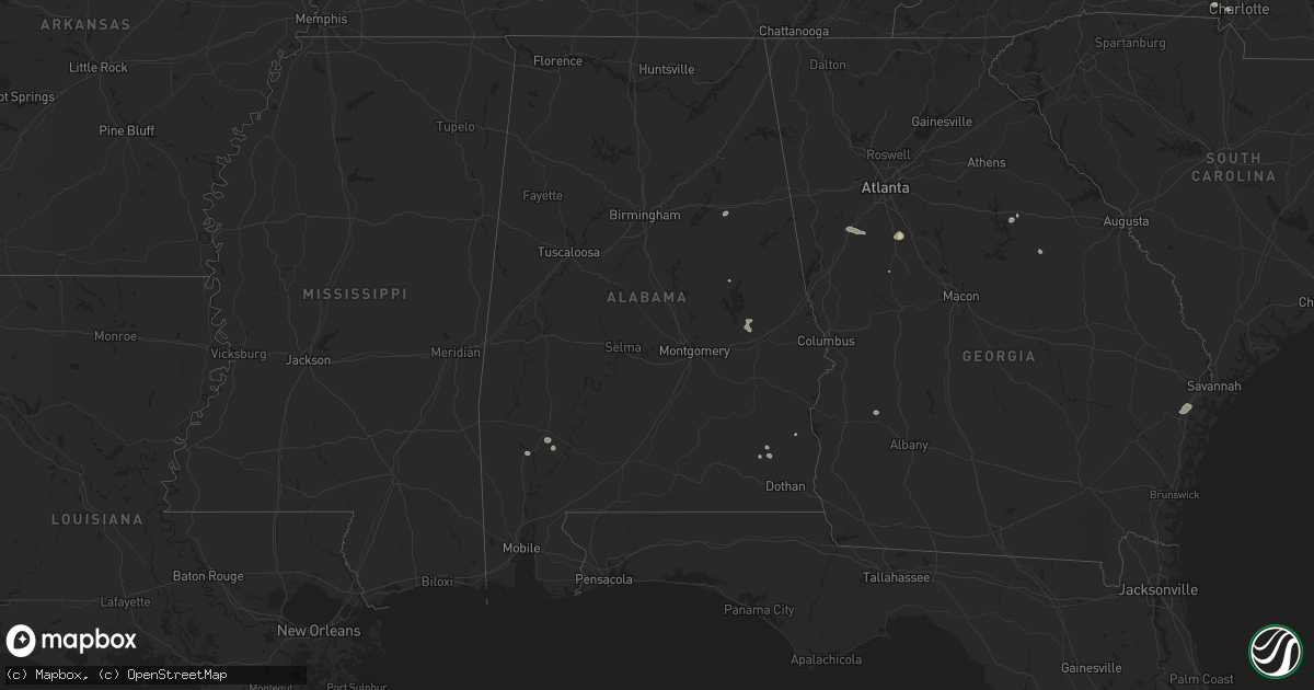 Hail map in Alabama on August 1, 2025
