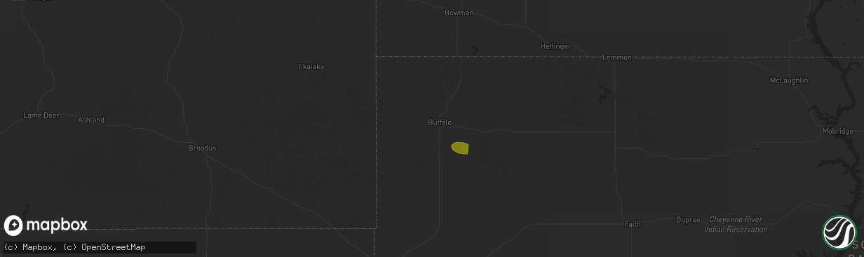 Hail map in Buffalo, SD on August 1, 2025