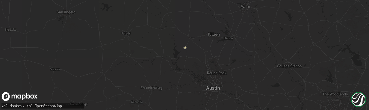 Hail map in Burnet, TX on August 1, 2025