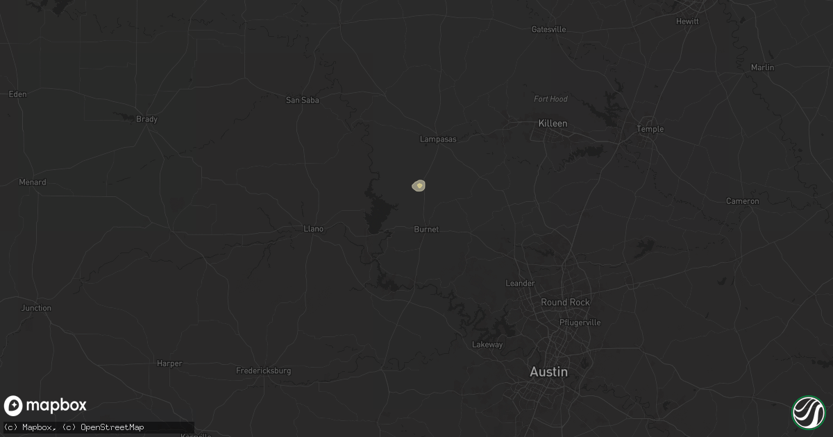 Hail map in Burnet, TX on August 1, 2025