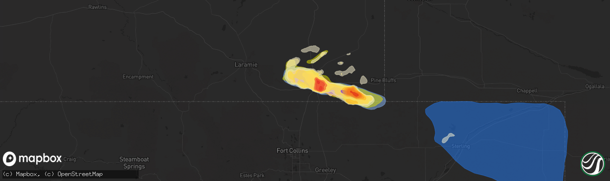 Hail map in Cheyenne, WY on August 1, 2025
