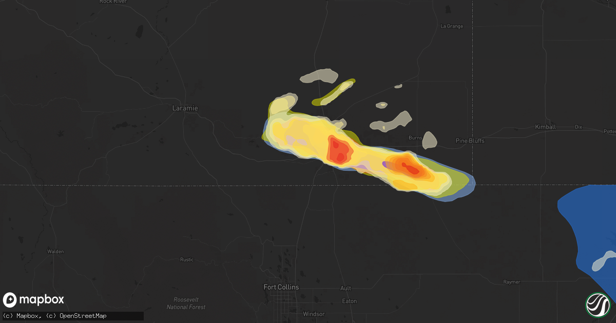 Hail map in Cheyenne, WY on August 1, 2025
