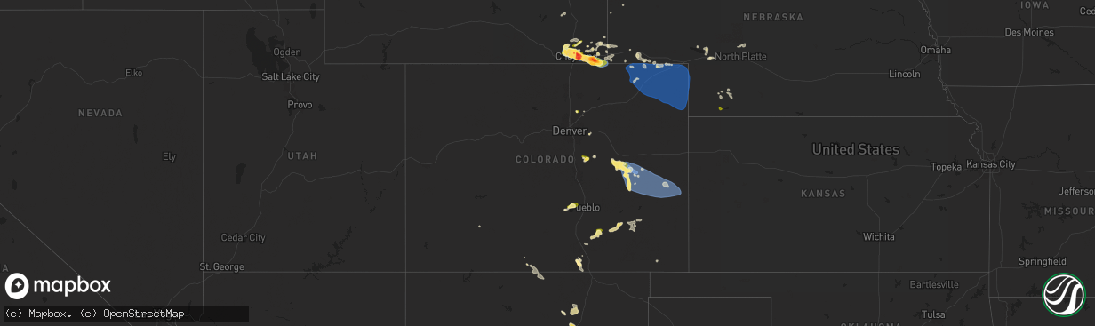 Hail map in Colorado on August 1, 2025