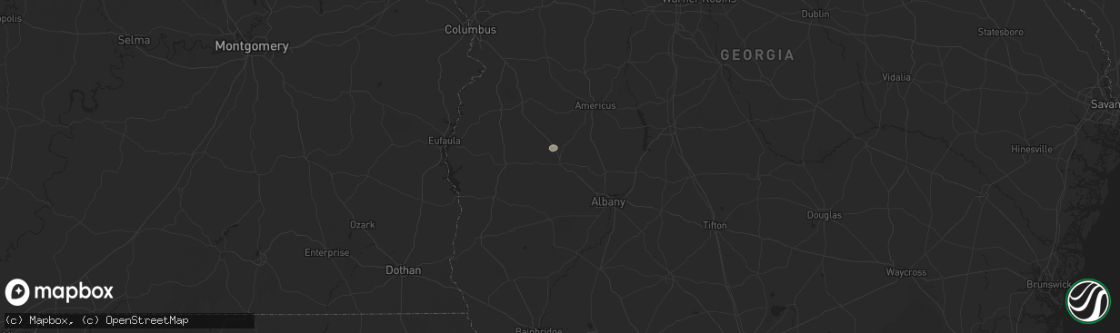 Hail map in Dawson, GA on August 1, 2025