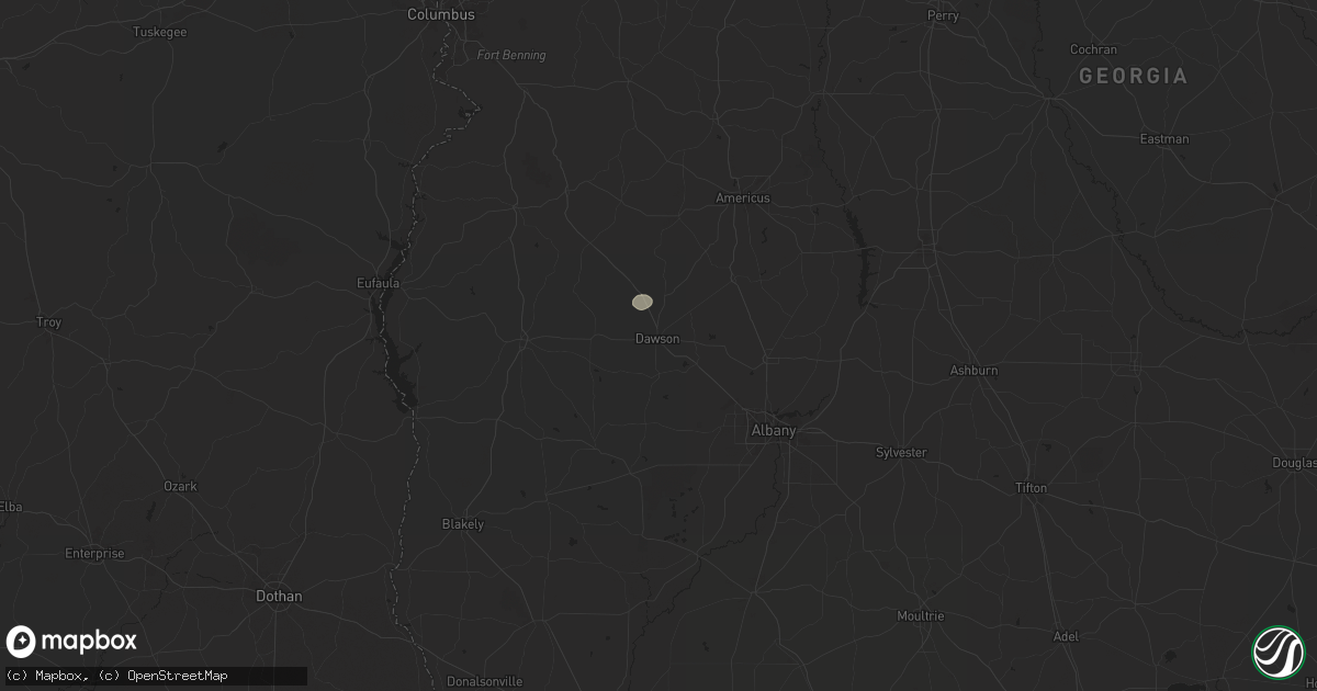 Hail map in Dawson, GA on August 1, 2025