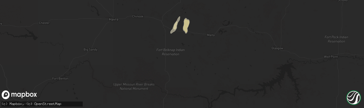 Hail map in Dodson, MT on August 1, 2025