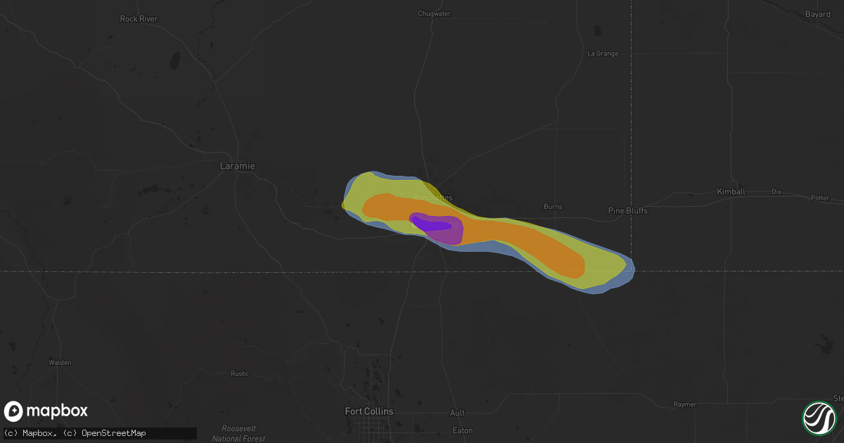 Hail map in Fe Warren Afb, WY on August 1, 2025