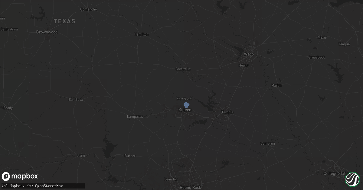 Hail map in Fort Hood, TX on August 1, 2025