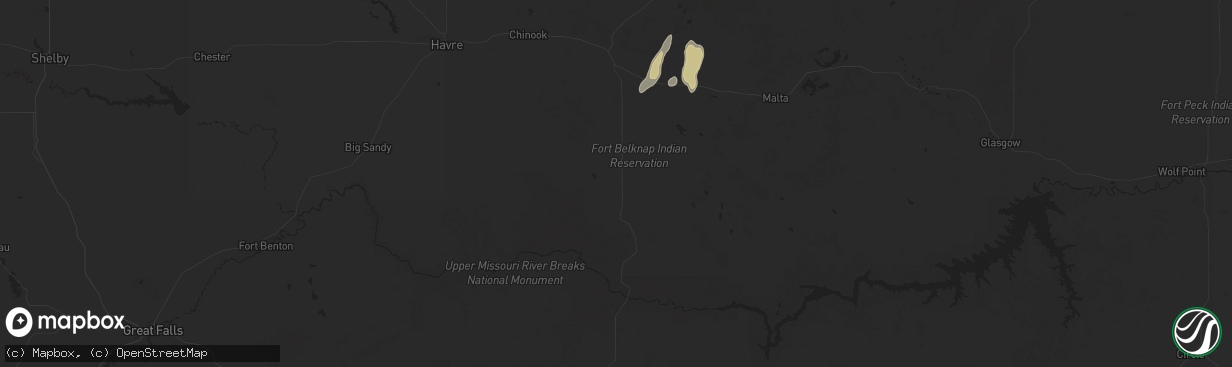 Hail map in Hays, MT on August 1, 2025