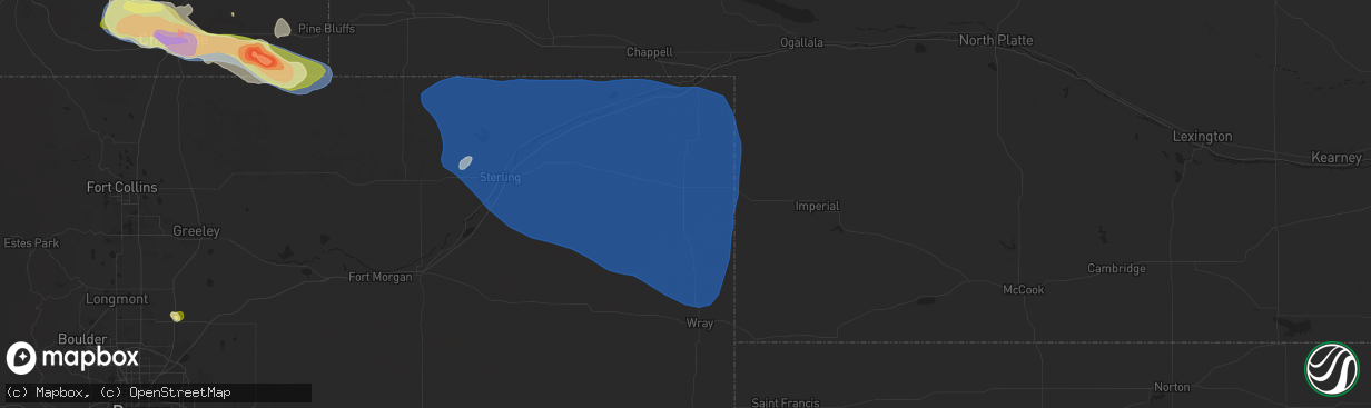 Hail map in Holyoke, CO on August 1, 2025