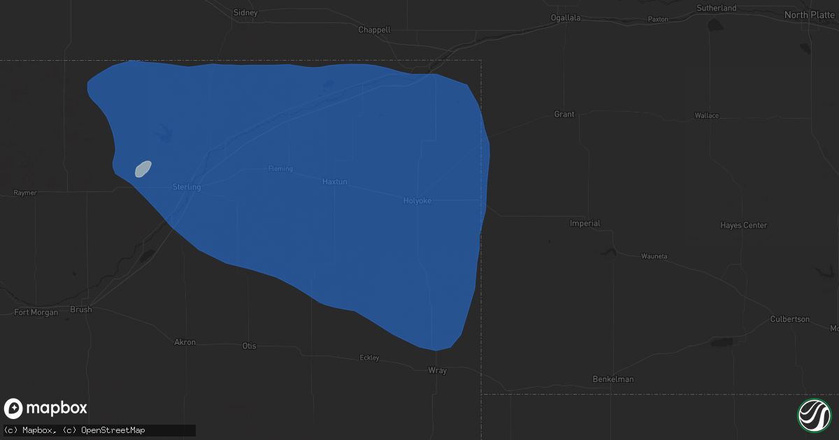 Hail map in Holyoke, CO on August 1, 2025