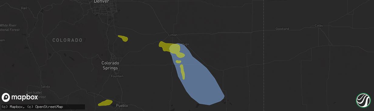 Hail map in Hugo, CO on August 1, 2025