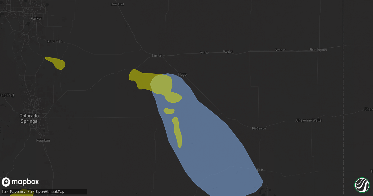 Hail map in Hugo, CO on August 1, 2025