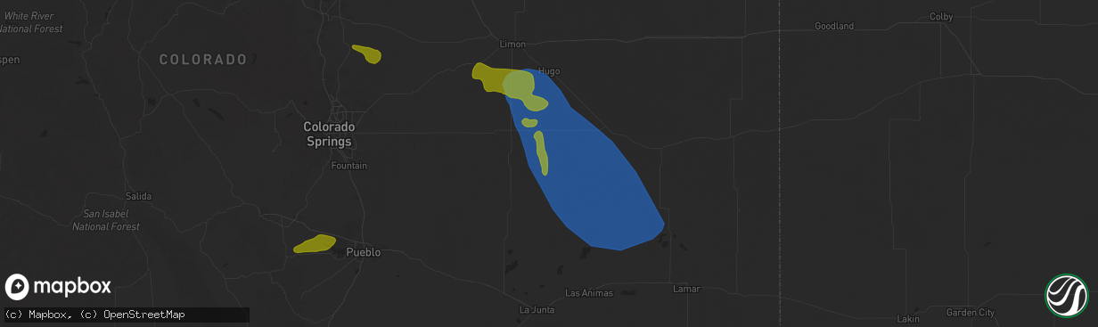 Hail map in Karval, CO on August 1, 2025