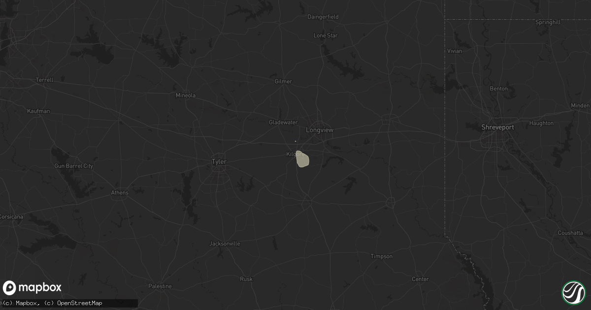 Hail map in Kilgore, TX on August 1, 2025