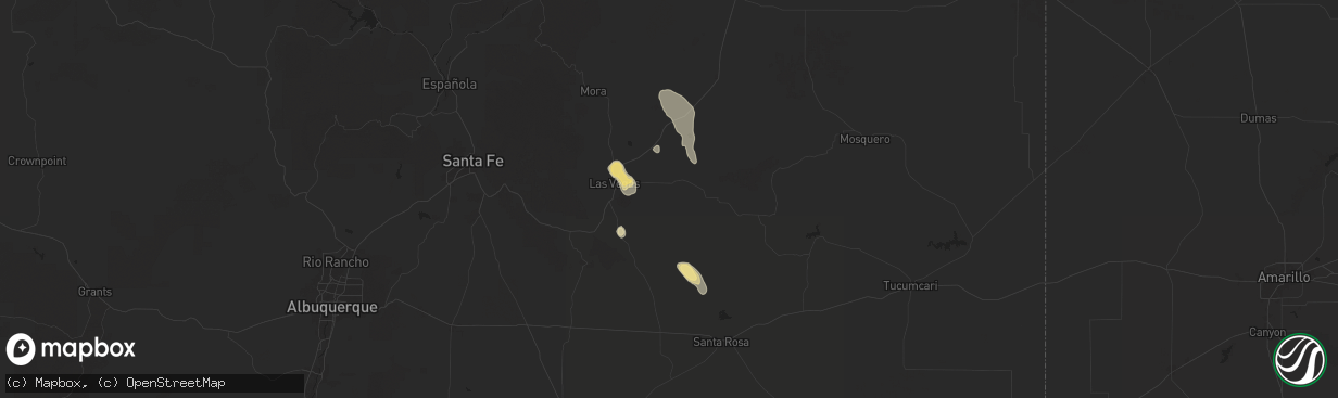 Hail map in Las Vegas, NM on August 1, 2025