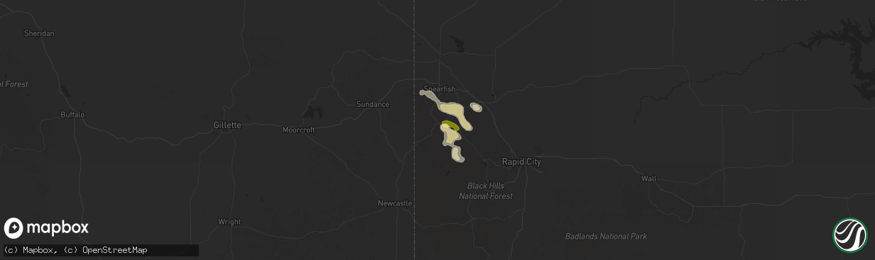 Hail map in Lead, SD on August 1, 2025