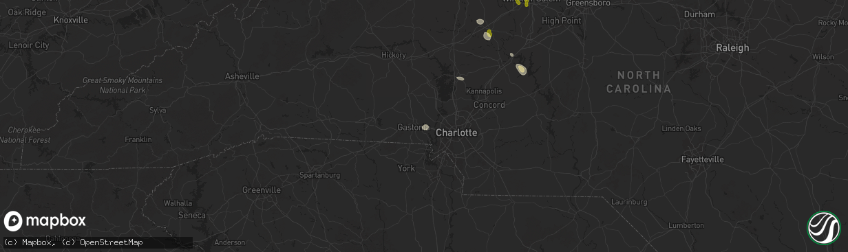 Hail map in Lowell, NC on August 1, 2025