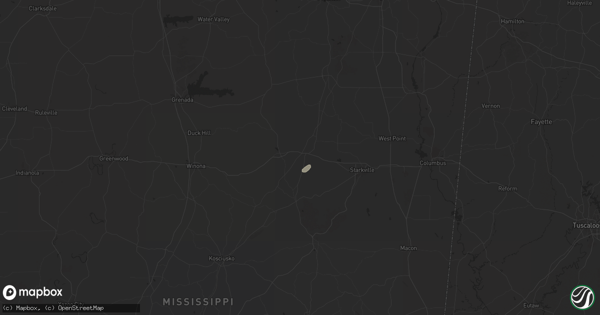 Hail map in Mathiston, MS on August 1, 2025