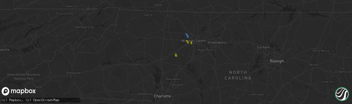 Hail map in Mocksville, NC on August 1, 2025