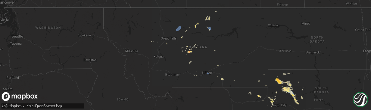 Hail map in Montana on August 1, 2025