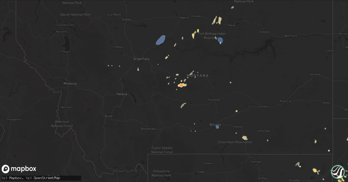 Hail map in Montana on August 1, 2025