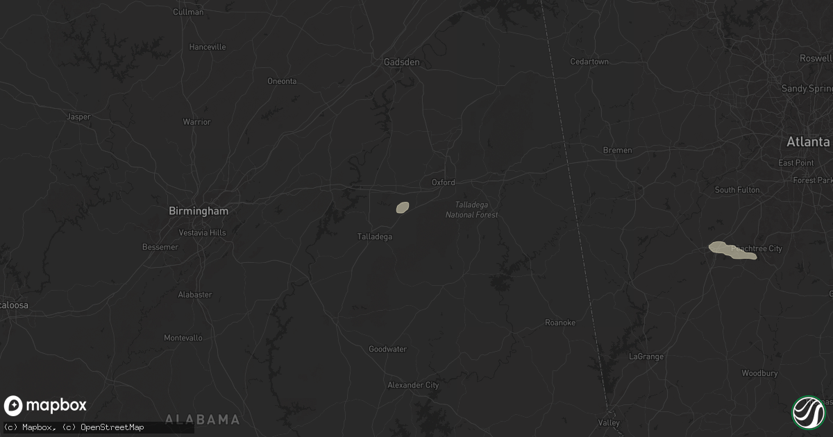 Hail map in Munford, AL on August 1, 2025