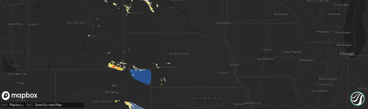 Hail map in Nebraska on August 1, 2025