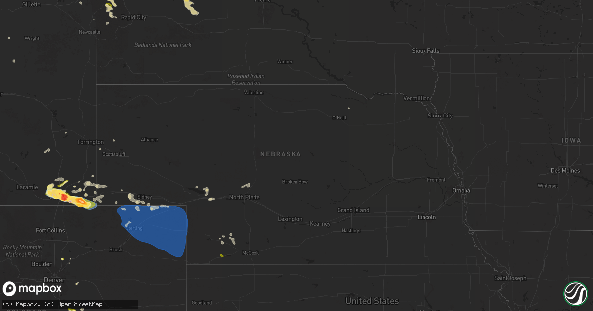 Hail map in Nebraska on August 1, 2025