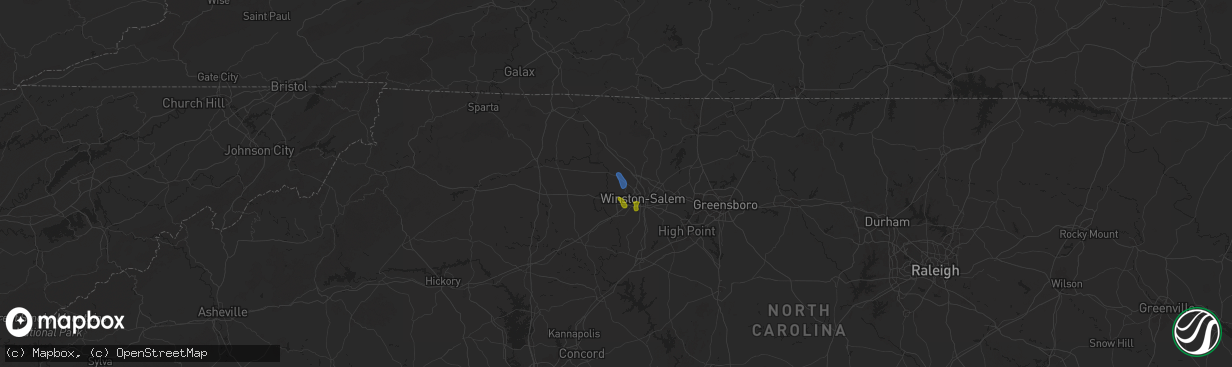 Hail map in Pfafftown, NC on August 1, 2025