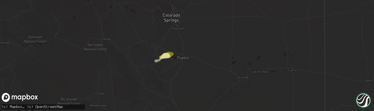 Hail map in Pueblo, CO on August 1, 2025