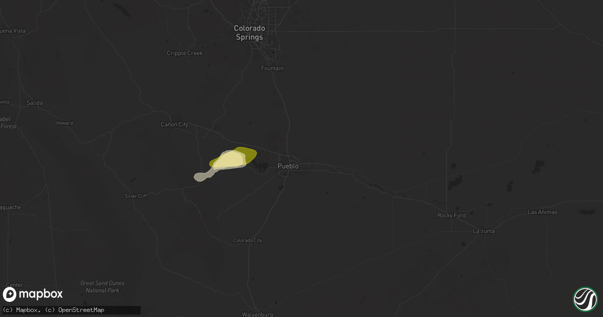 Hail map in Pueblo, CO on August 1, 2025