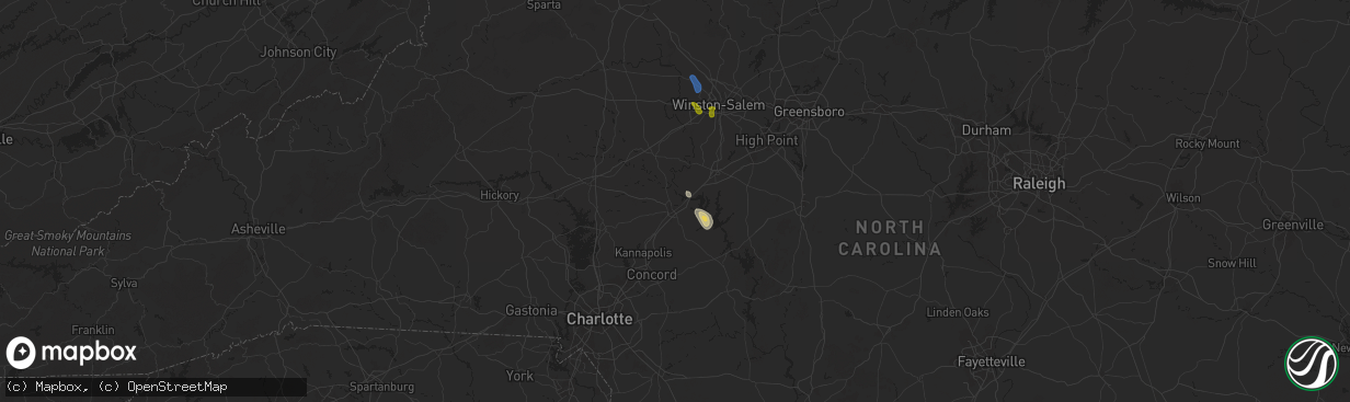 Hail map in Salisbury, NC on August 1, 2025