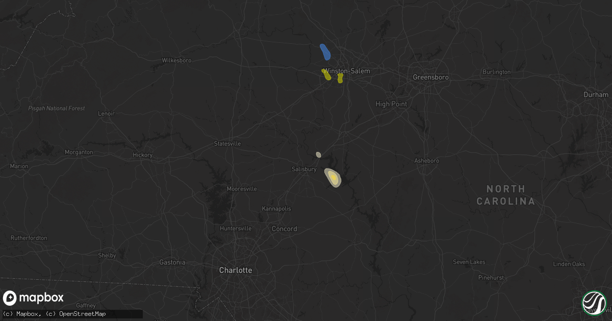 Hail map in Salisbury, NC on August 1, 2025