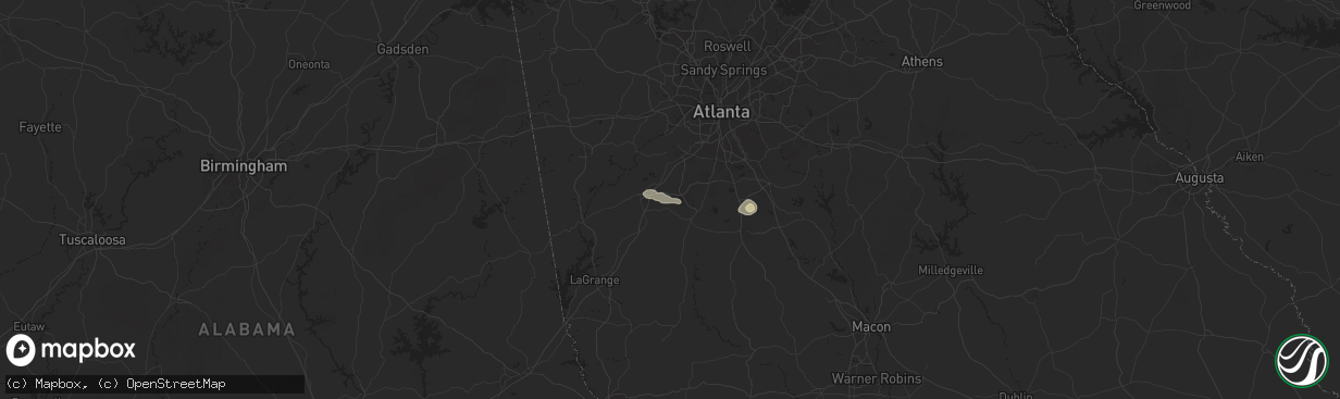 Hail map in Sharpsburg, GA on August 1, 2025