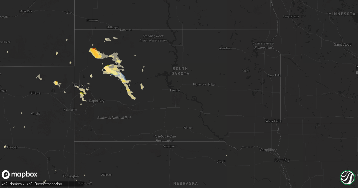 Hail map in South Dakota on August 1, 2025