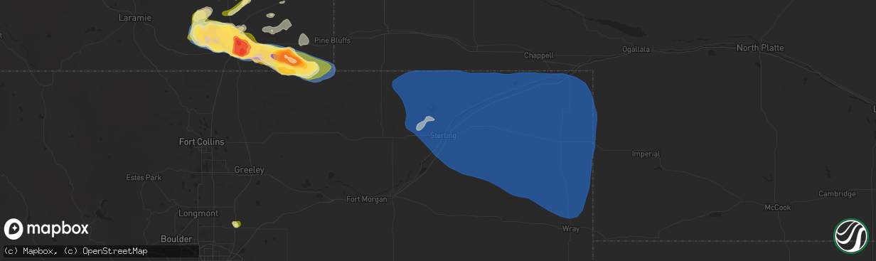 Hail map in Sterling, CO on August 1, 2025