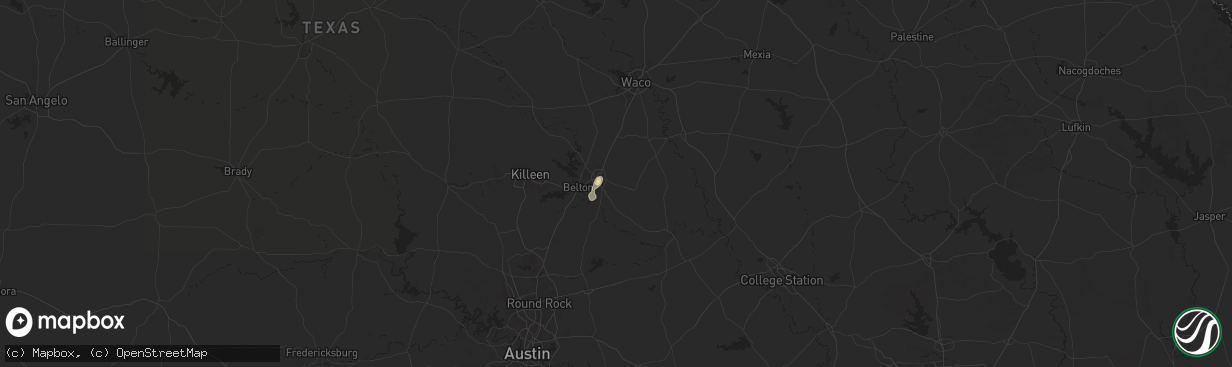 Hail map in Temple, TX on August 1, 2025