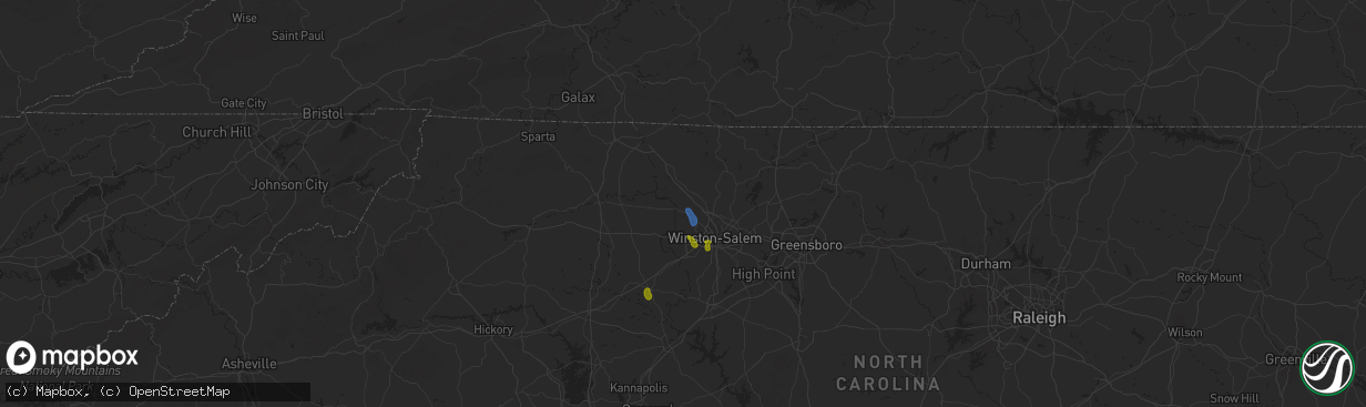 Hail map in Tobaccoville, NC on August 1, 2025