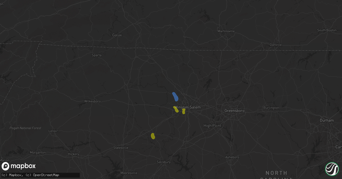 Hail map in Tobaccoville, NC on August 1, 2025