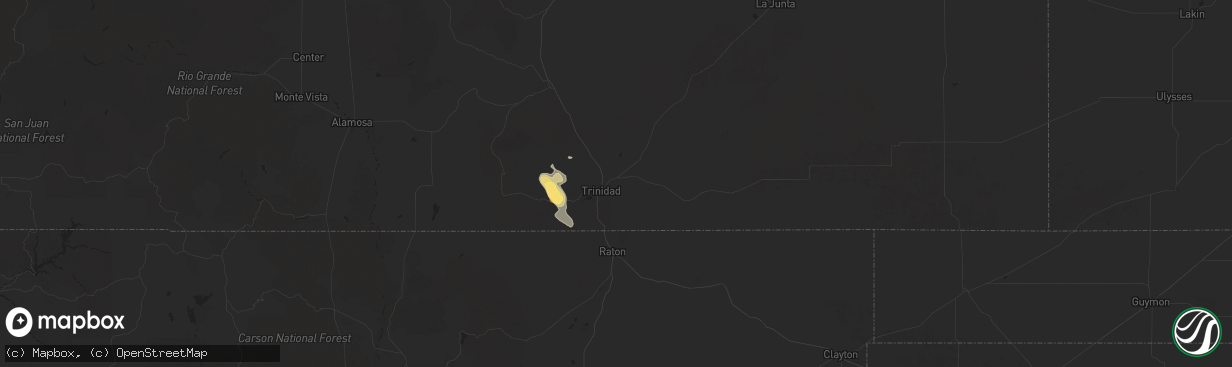 Hail map in Trinidad, CO on August 1, 2025
