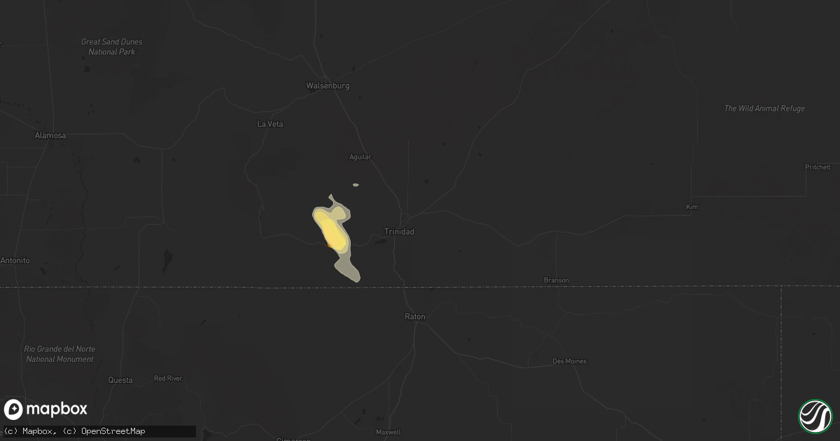 Hail map in Trinidad, CO on August 1, 2025