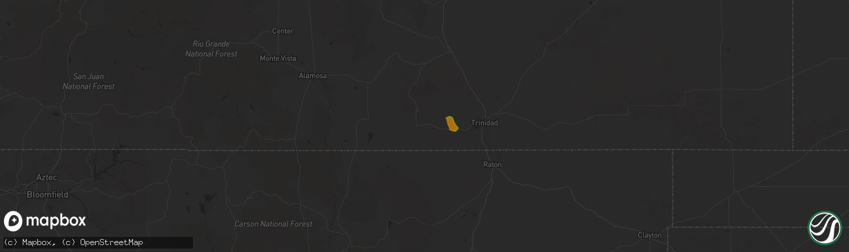 Hail map in Weston, CO on August 1, 2025