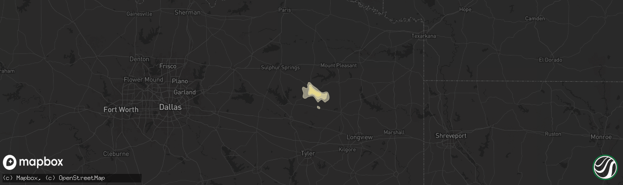 Hail map in Winnsboro, TX on August 1, 2025