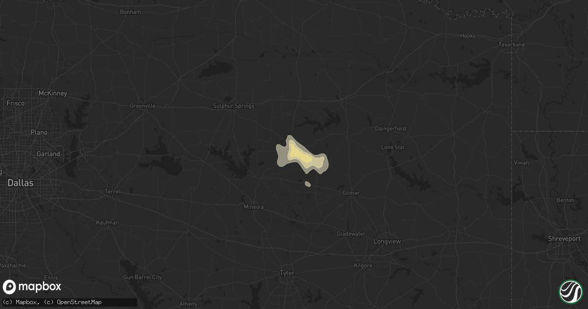 Hail map in Winnsboro, TX on August 1, 2025