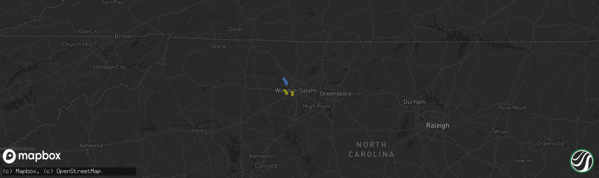 Hail map in Winston Salem, NC on August 1, 2025