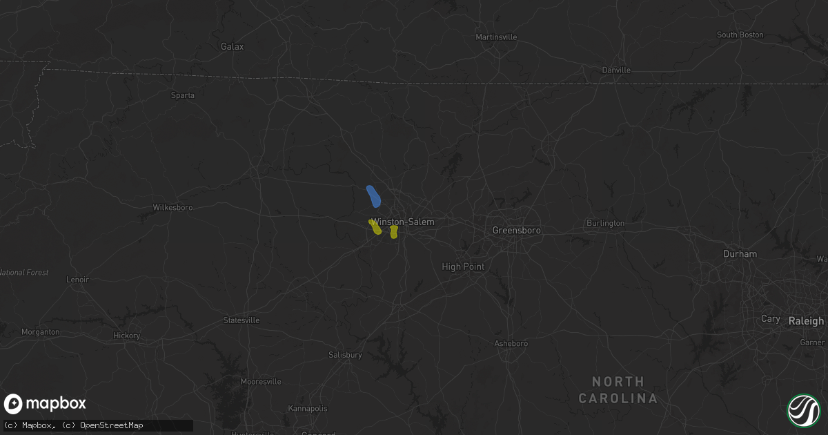 Hail map in Winston Salem, NC on August 1, 2025