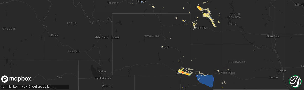 Hail map in Wyoming on August 1, 2025