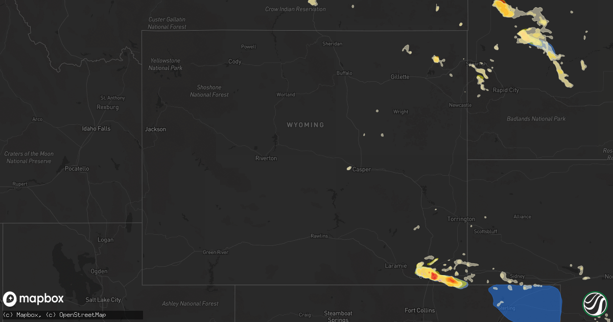 Hail map in Wyoming on August 1, 2025