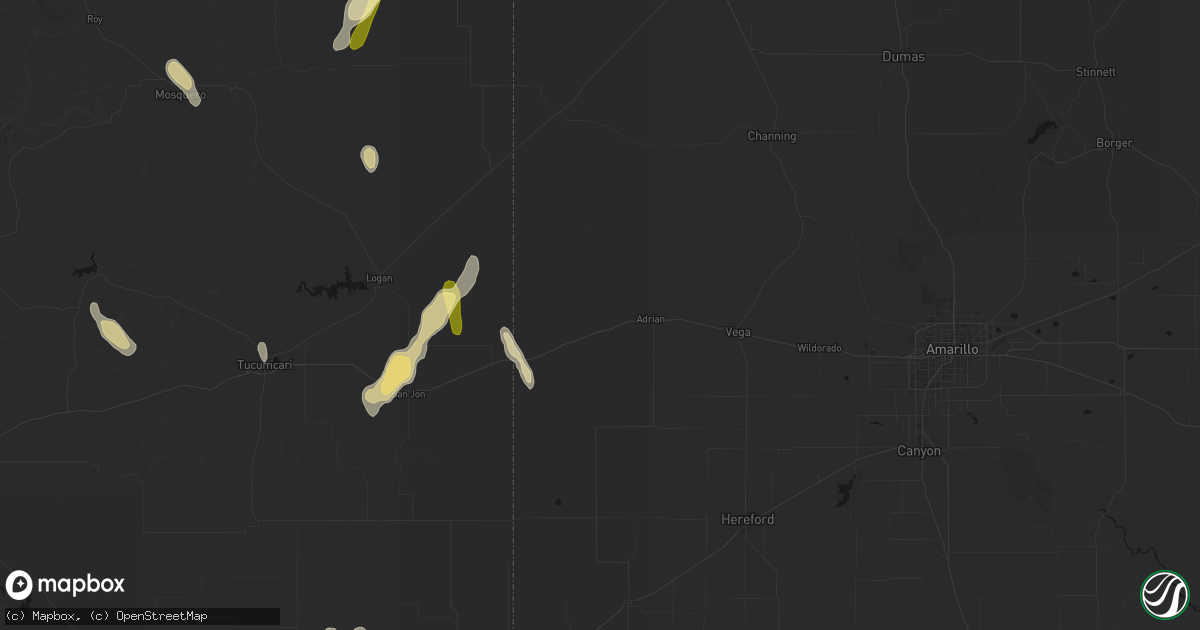 Hail map in Adrian, TX on August 1, 2026